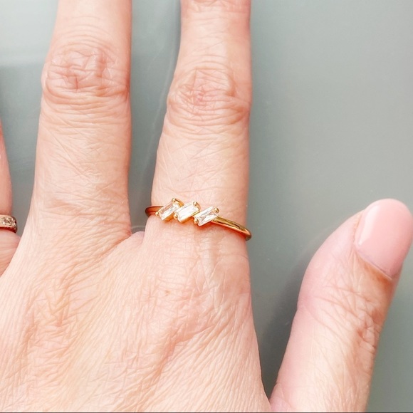 Jewelry - Trio of Leaning Baguettes Crystal Rose Gold Ring